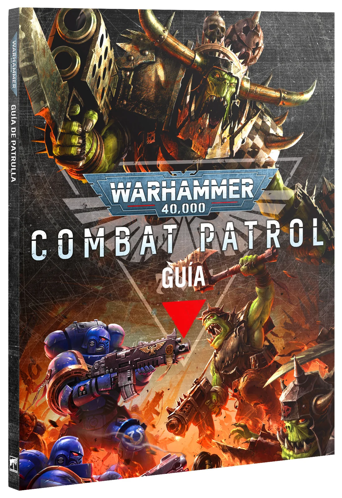 Guía de Patrulla de Warhammer 40,000 en español con Marines Espaciales y Orkos en portada