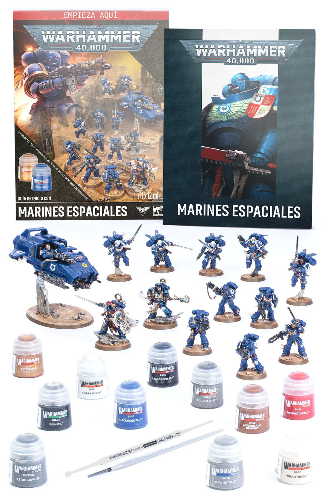 Guía de inicio de Marines Espaciales en español con Patrulla, pinturas y herramientas