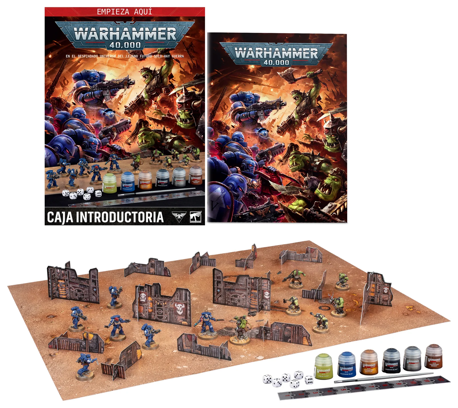 Caja introductoria de Warhammer 40,000 en español con miniaturas, pinturas, terreno y accesorios